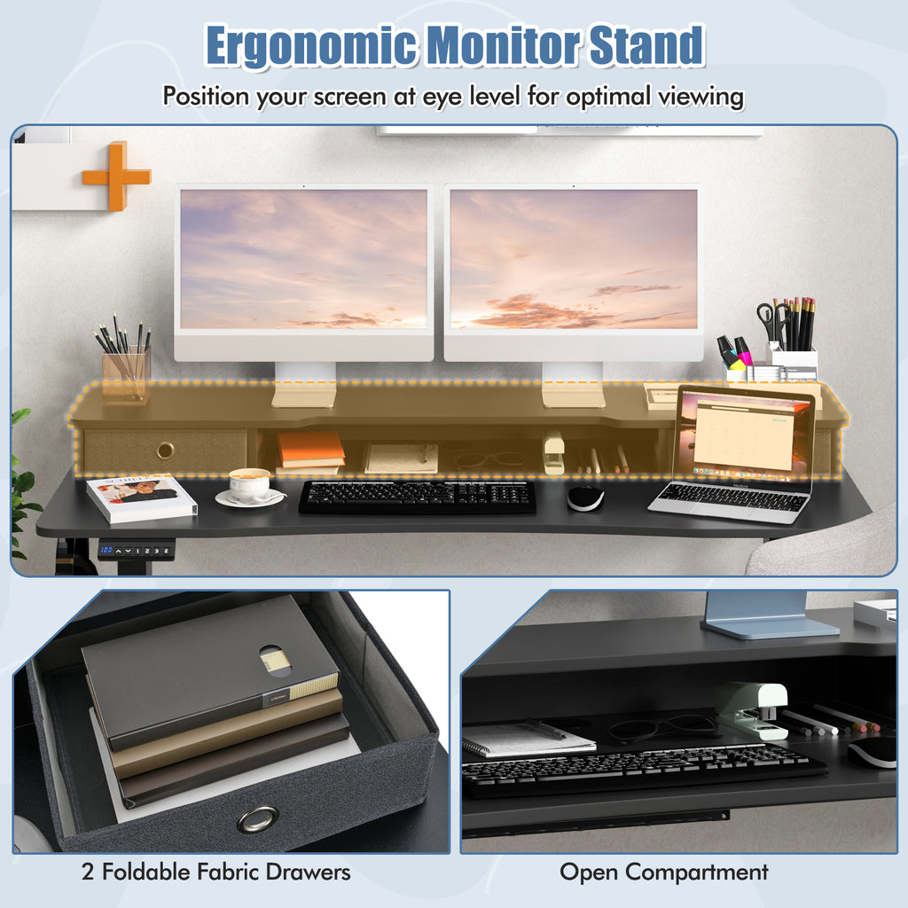55 Inch x 24 Inch Height Adjustable Electric Standing Desk with 2 Drawers-Black