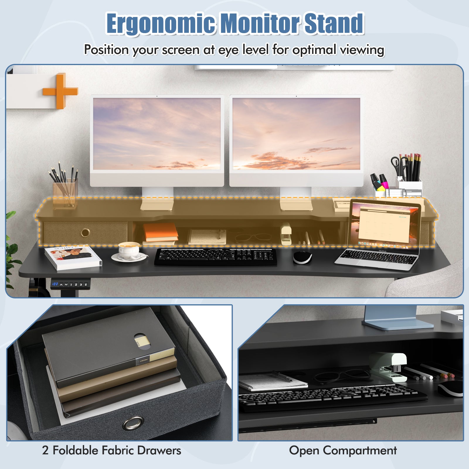 55 Inch x 24 Inch Height Adjustable Electric Standing Desk with 2 Drawers-Black