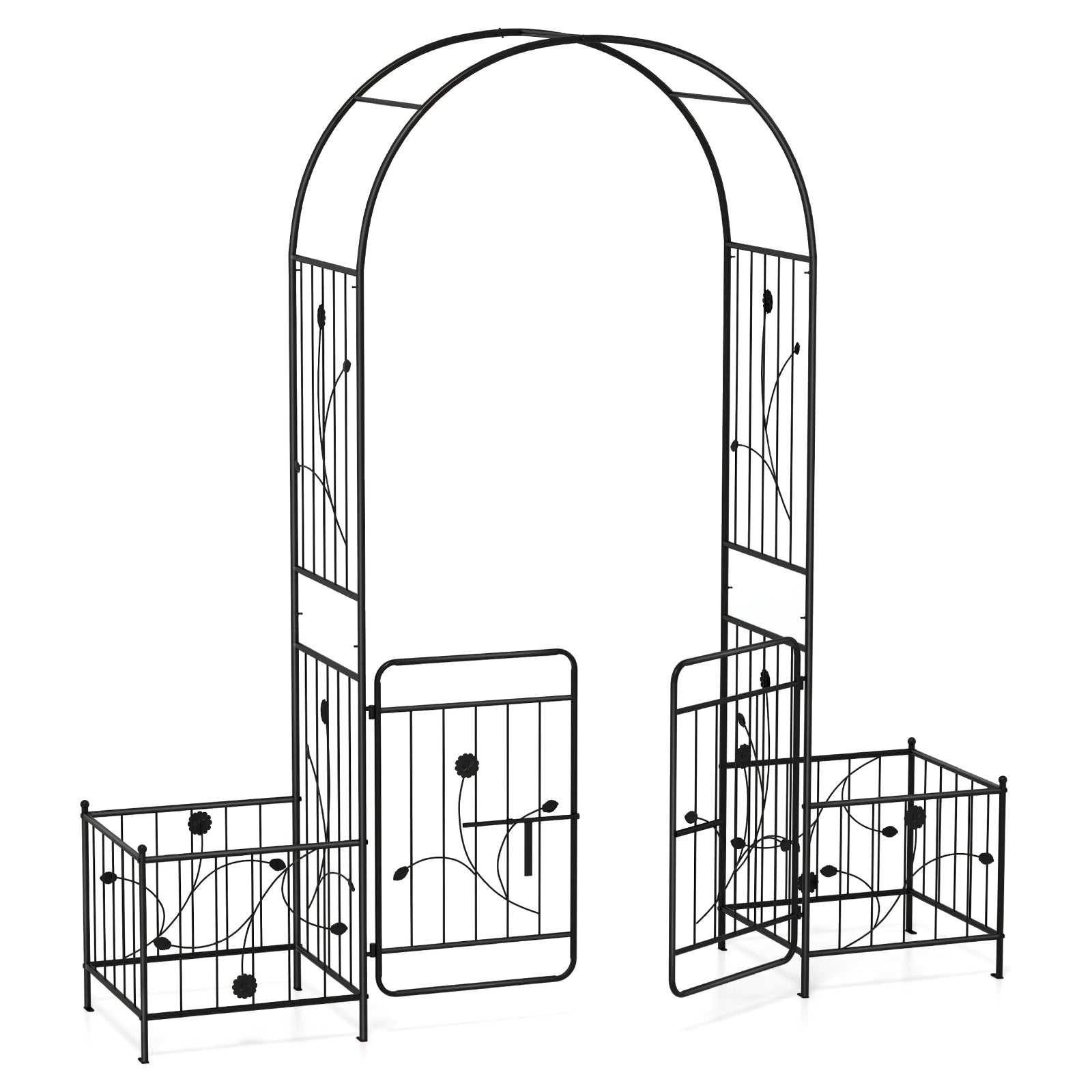 Arche de jardin de 221 cm avec portillon verrouillable et jardinières latérales – Noir