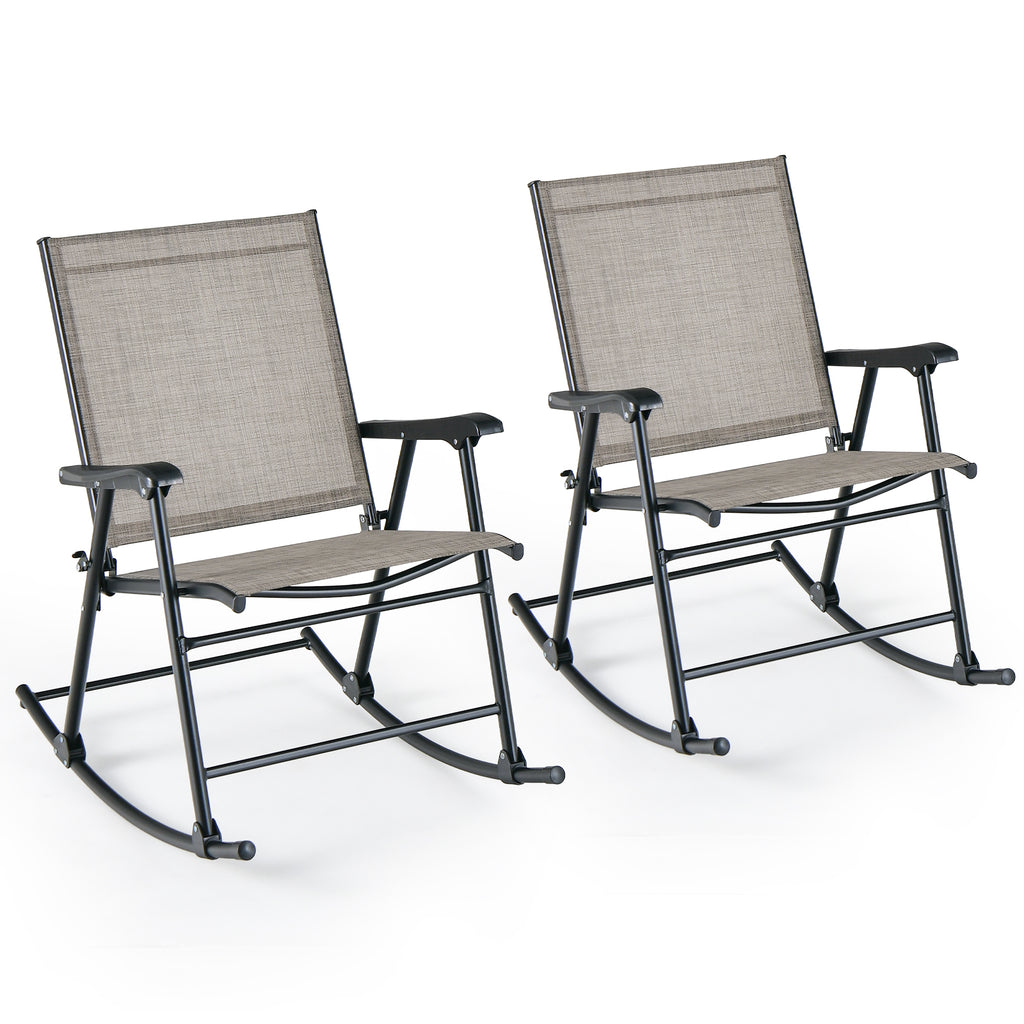 Set of 2 Folding Rocking Chair with Breathable Seat Fabric-Brown