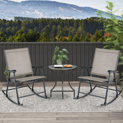 Set of 2 Folding Rocking Chair with Breathable Seat Fabric-Brown