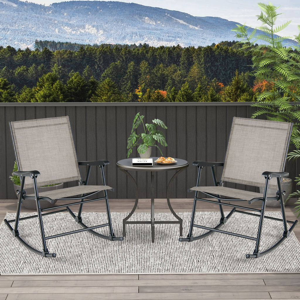 Set of 2 Folding Rocking Chair with Breathable Seat Fabric-Brown