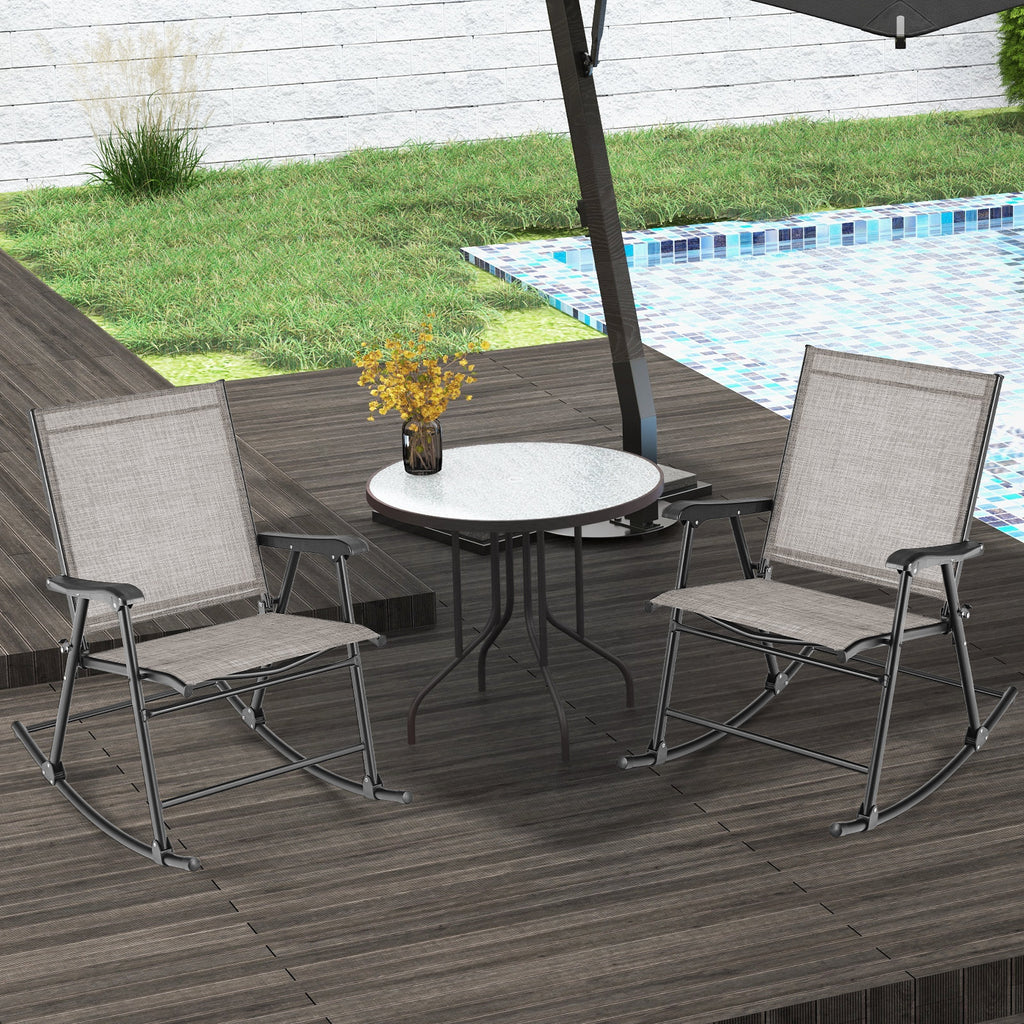 Set of 2 Folding Rocking Chair with Breathable Seat Fabric-Brown
