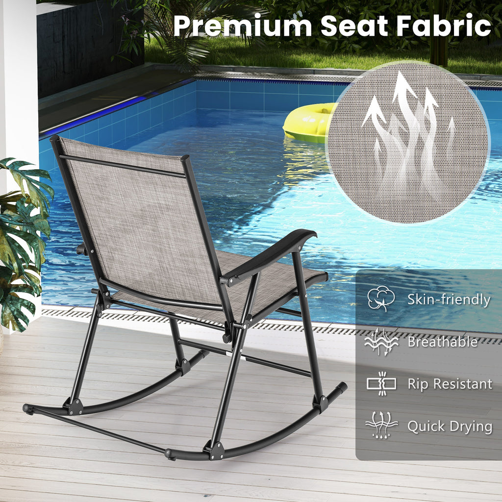 Set of 2 Folding Rocking Chair with Breathable Seat Fabric-Brown