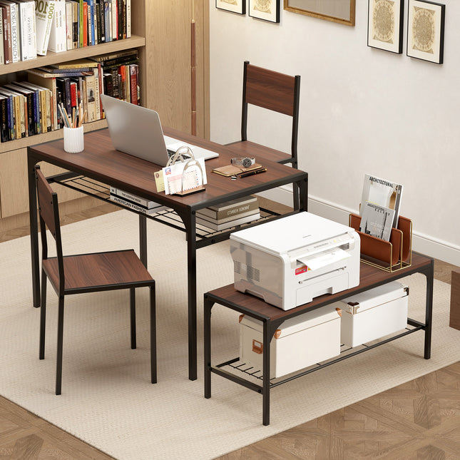 Industrial Style Rectangular Kitchen Table with Bench and Chairs-Walnut