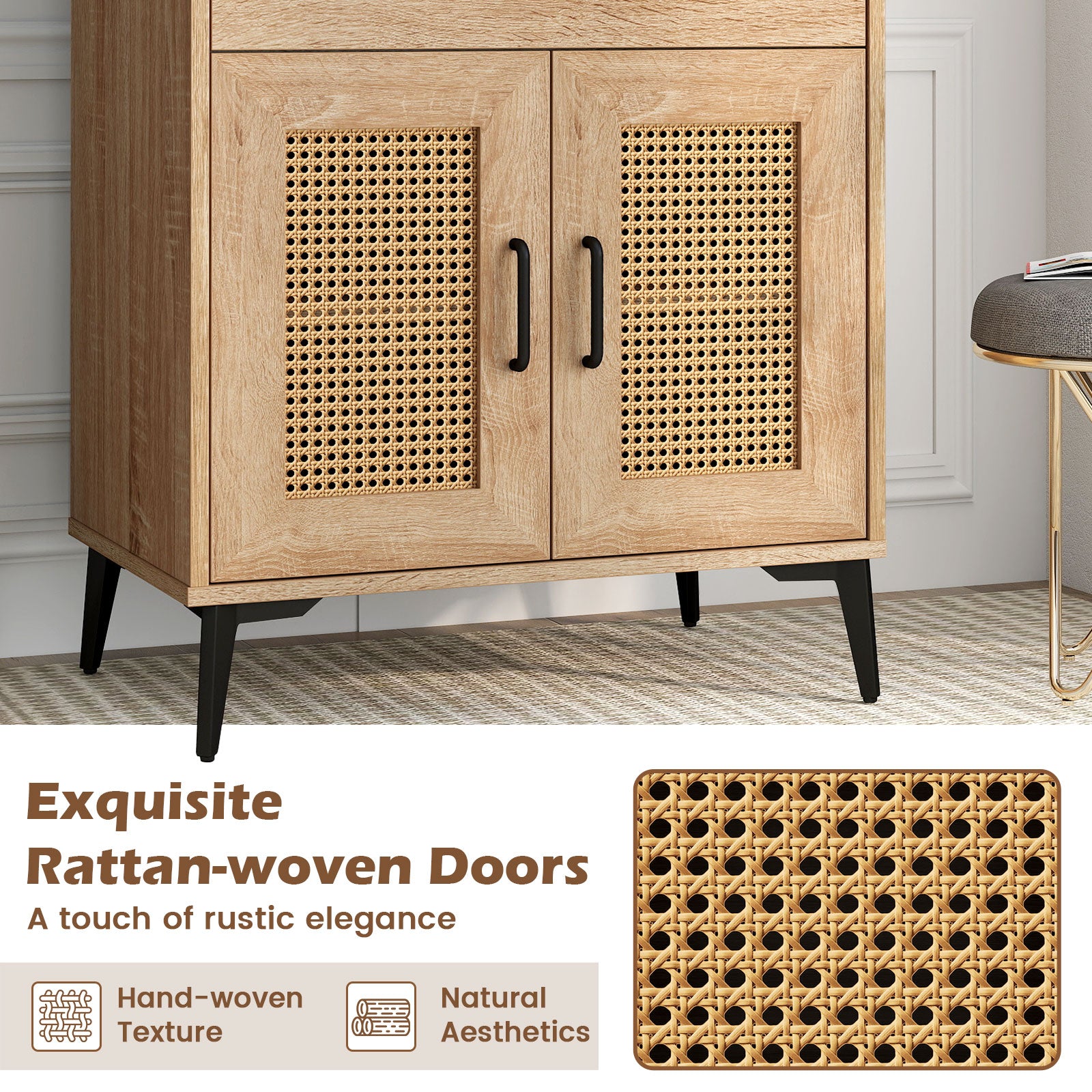 Coffee Bar Cabinet with Pegboard  Storage Drawer and Adjustable Shelf-Oak