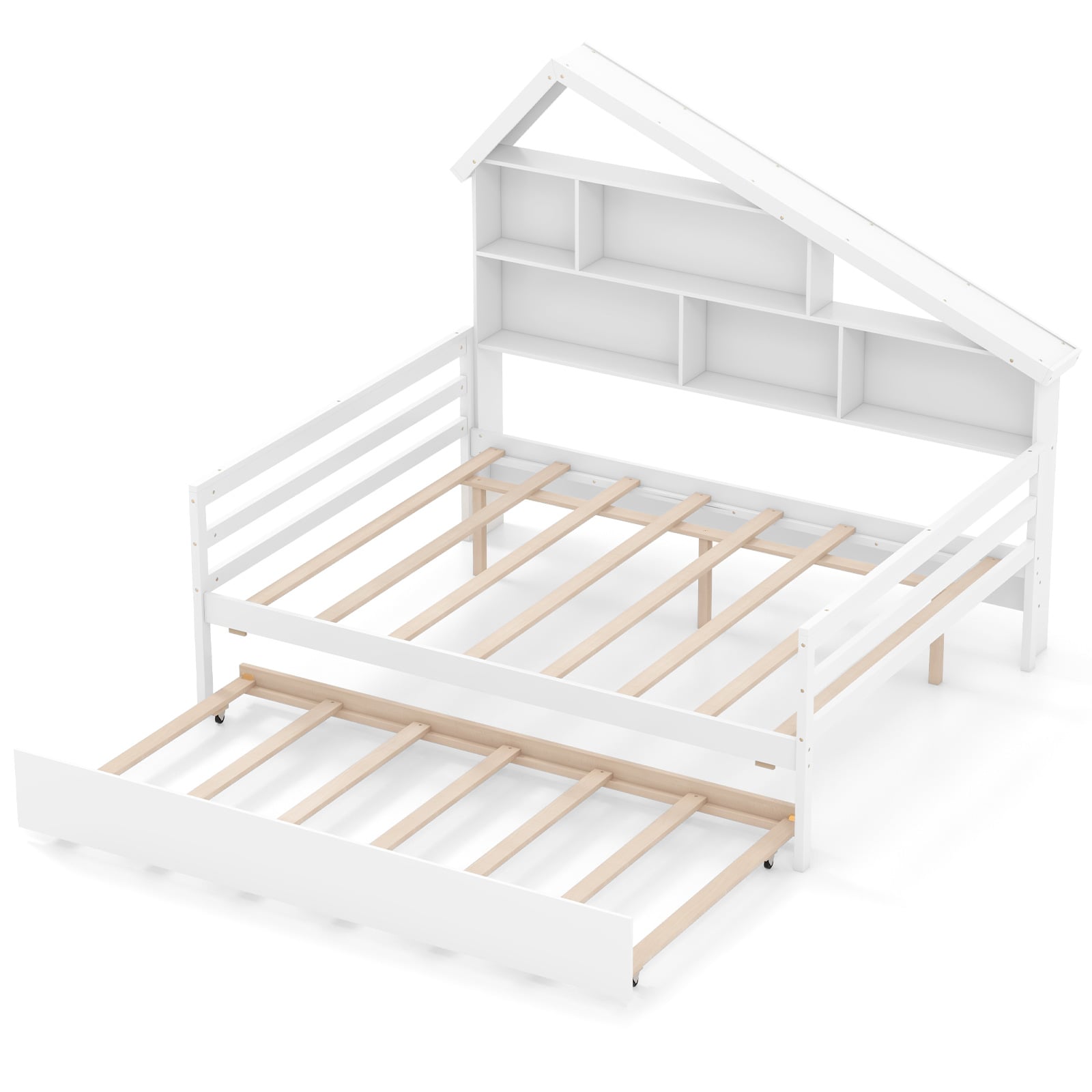 House-Shaped Full Size Daybed with Twin Size Trundle-White