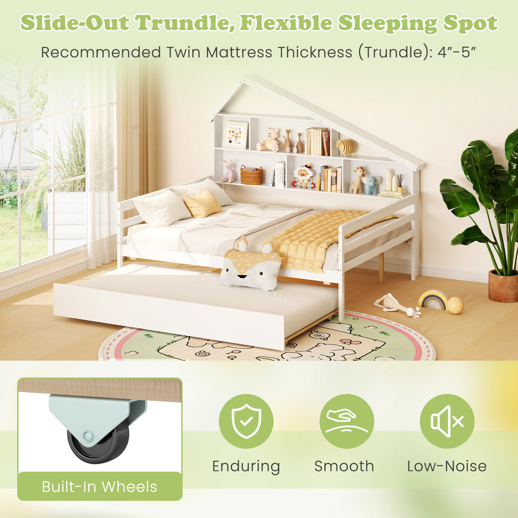House-Shaped Full Size Daybed with Twin Size Trundle-White