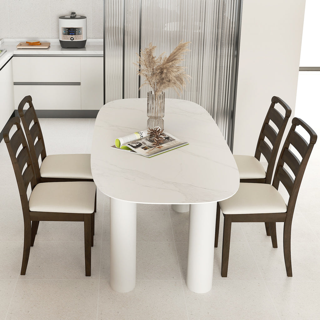 Polyester Upholstered Wooden Dining Chair Set of 2-Walnut