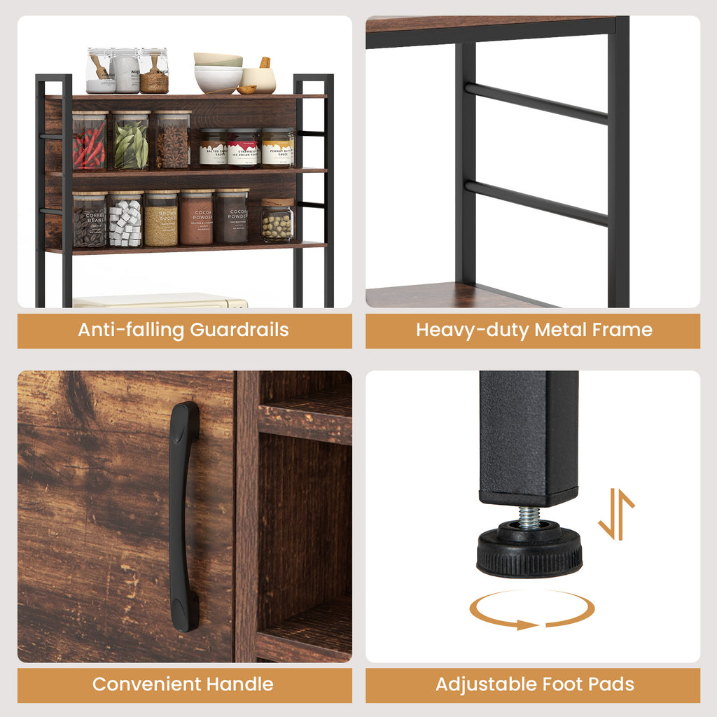 Coffee Bar Cabinet with S-Shaped Hooks and Wine Bottle Holders-Rustic Brown