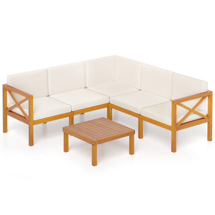 Outdoor 6 Pieces Acacia Wood Patio Sectional Furniture Set-White