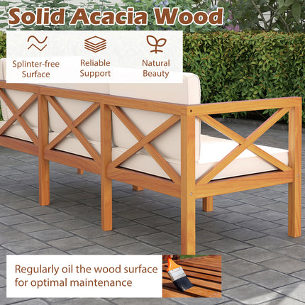 Outdoor 6 Pieces Acacia Wood Patio Sectional Furniture Set-White