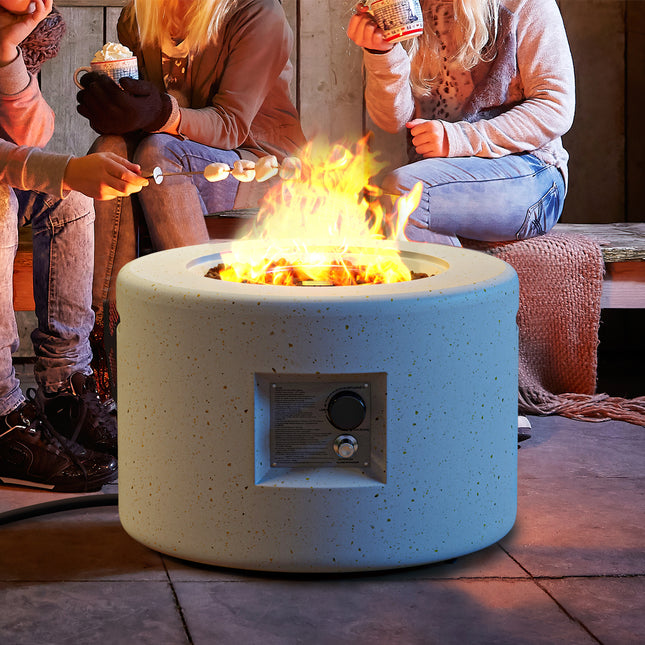 Round Terrazzo Propane Gas Fire Pit Protective PVC Cover Lava Rocks Included