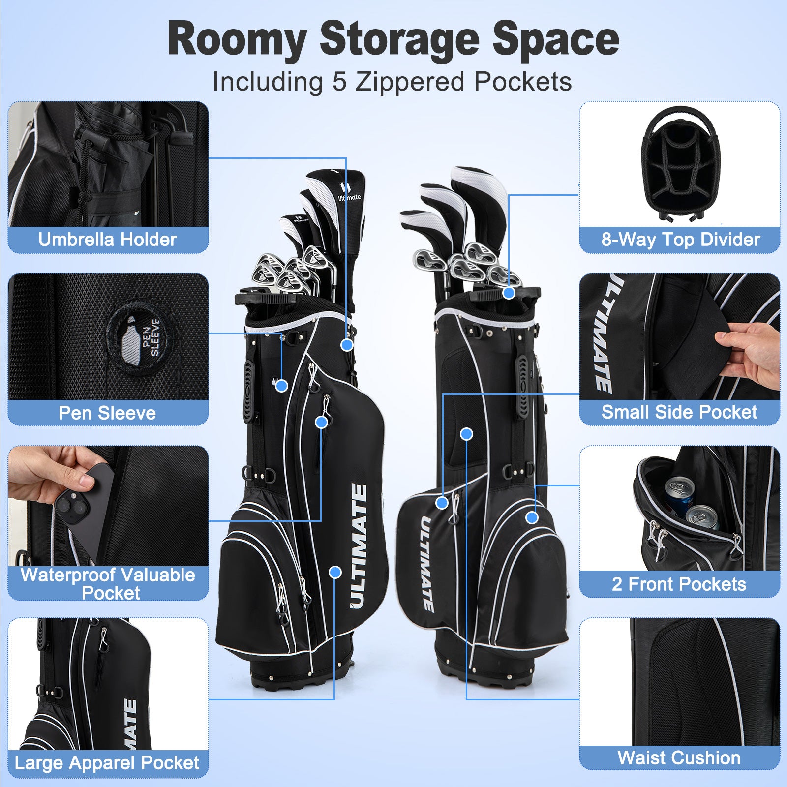 Men€™s Profile Complete Golf Club Package Set Includes 10 Pieces-Black