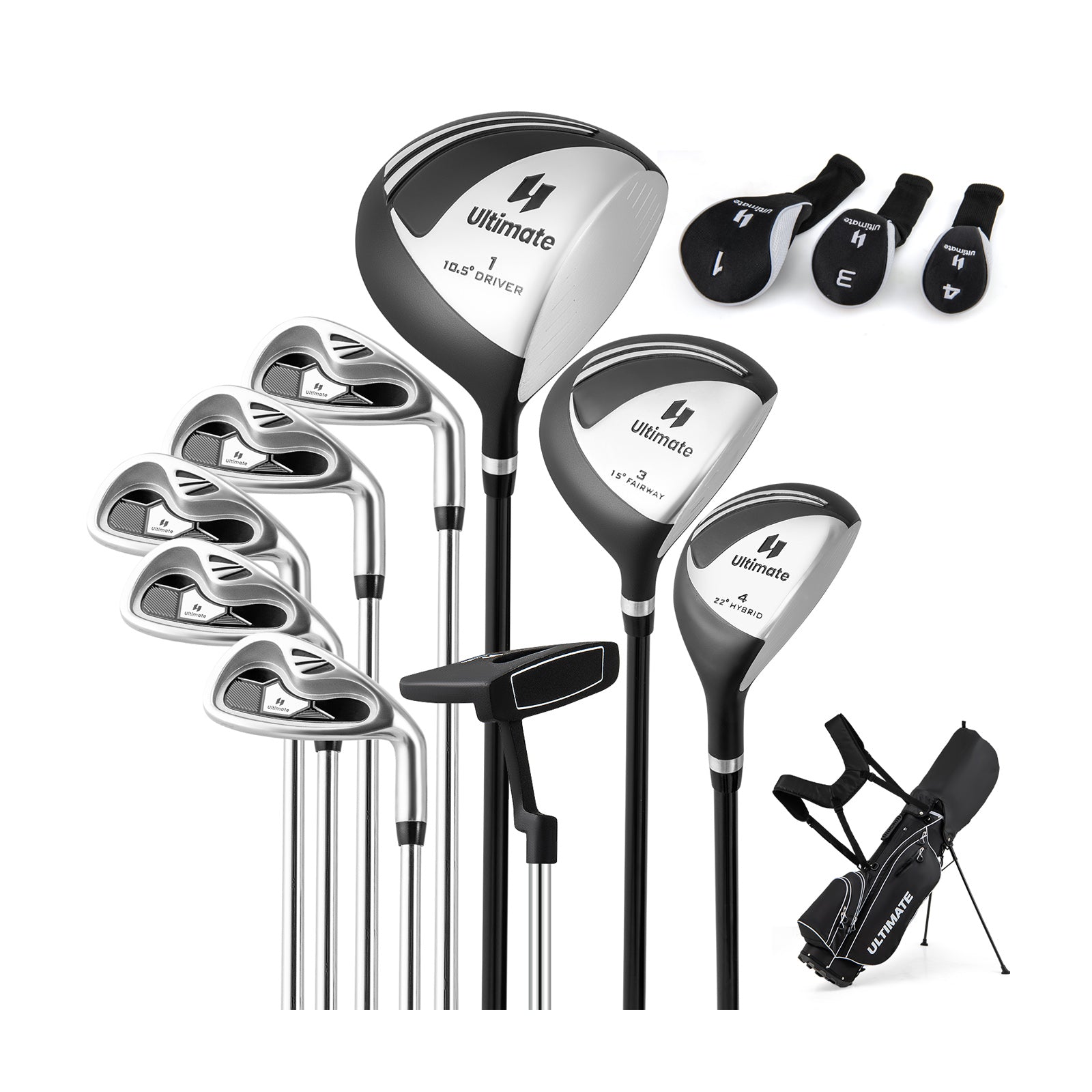 Men€™s Profile Complete Golf Club Package Set Includes 10 Pieces-Black