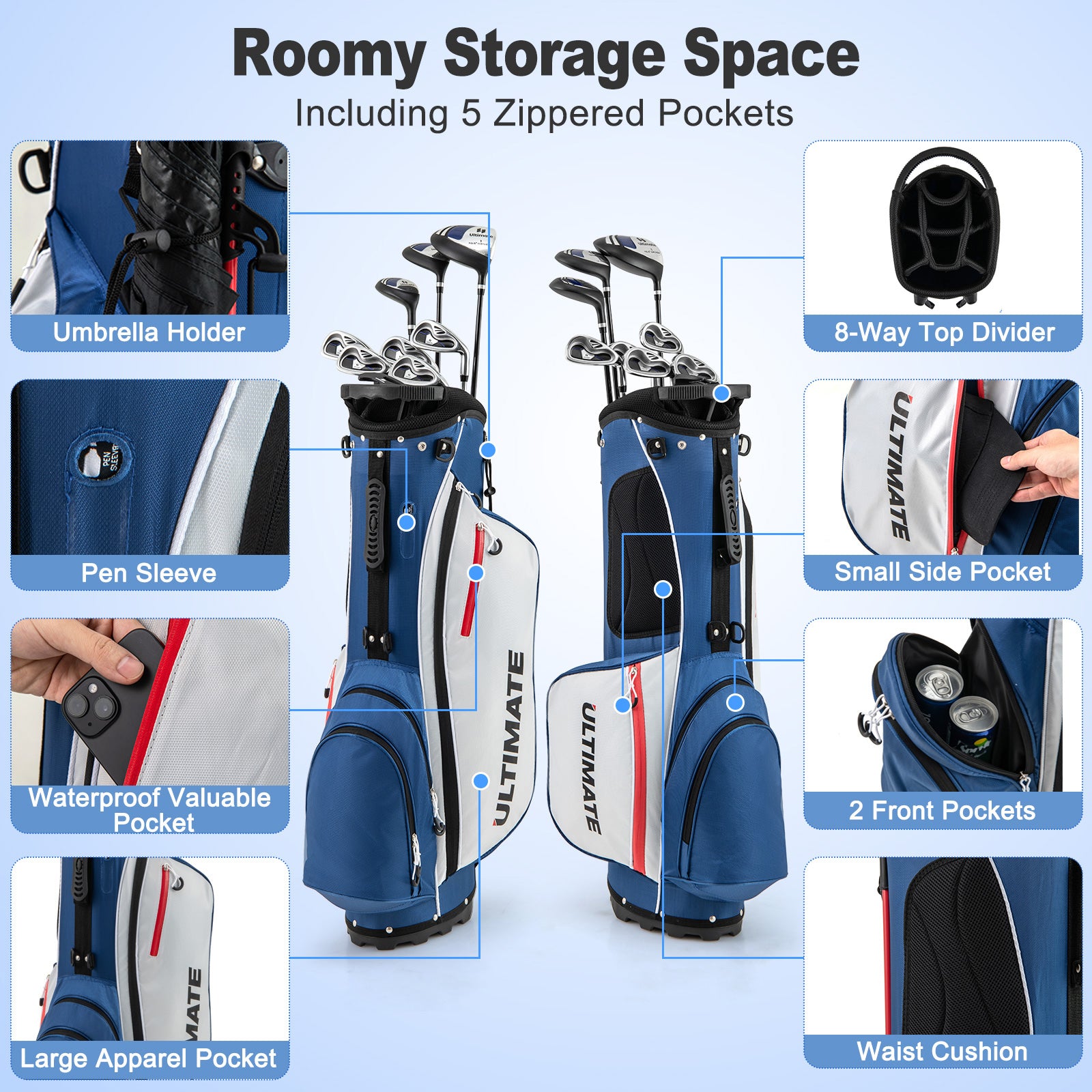 Men€™s Profile Complete Golf Club Package Set Includes 10 Pieces-Blue