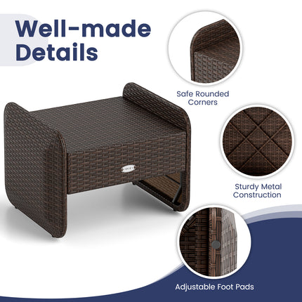 2 Pieces Outdoor Patio PE Wicker Ottomans with Removable Cushions-Navy