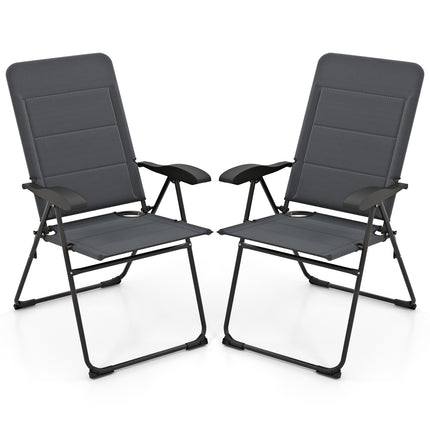 2 Pieces Outdoor Folding Patio Chairs with Adjustable Backrests for Bistro and Backyard-Gray