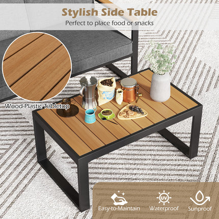 2 Piece Patio Aluminum Furniture Set with Wood-Plastic Armrests and Tabletop-Gray