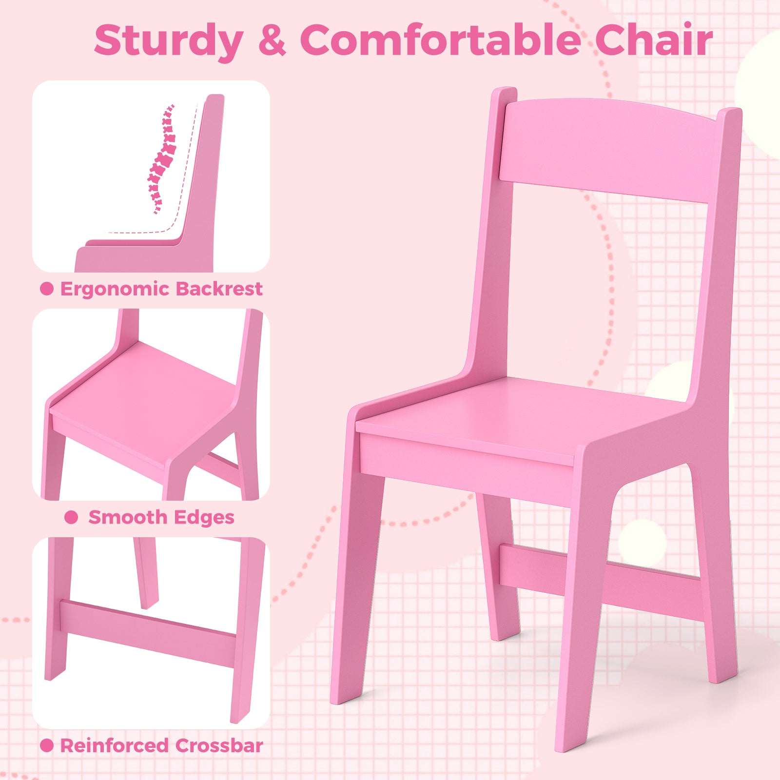 Kids Study Desk and Chair Set with Chair Hutch and Storage Cabinet for 3+ Years Old-Pink