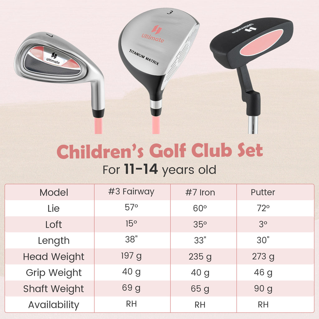 Junior Mallet Putter Individual Gold Club for Kids Ages 11-14-Pink
