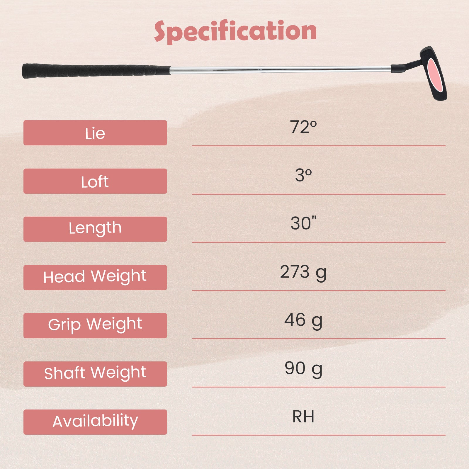 Junior Mallet Putter Individual Gold Club for Kids Ages 11-14-Pink