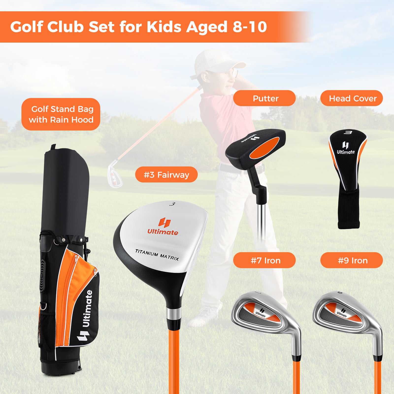 Junior Complete Golf Club Set for Age 8 to 10-Yellow