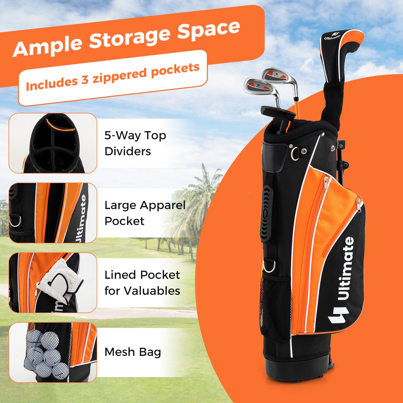 Junior Complete Golf Club Set for Age 8 to 10-Yellow