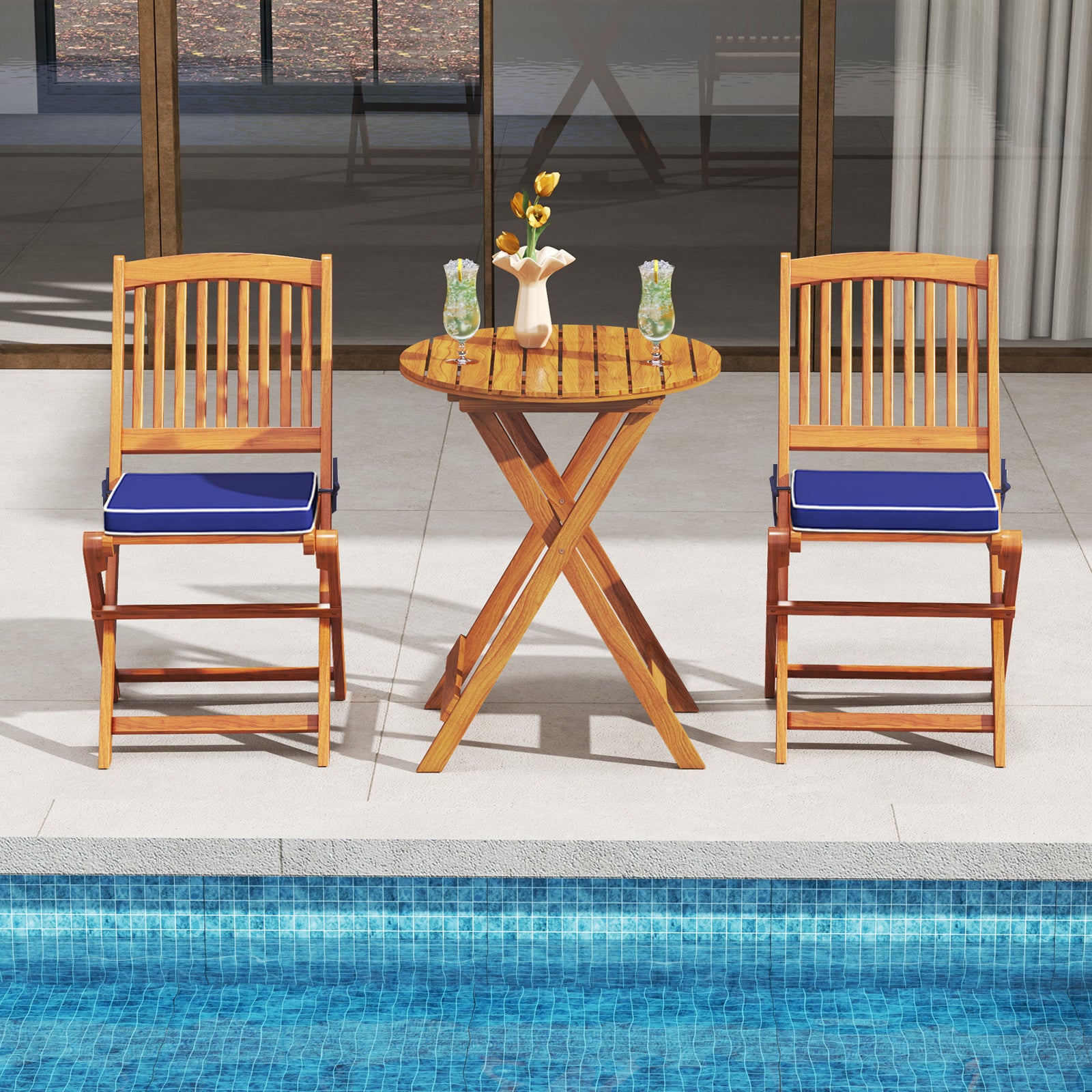 Chaises pliantes d'extérieur avec coussins d'assise, lot de 2 - Bleu marine