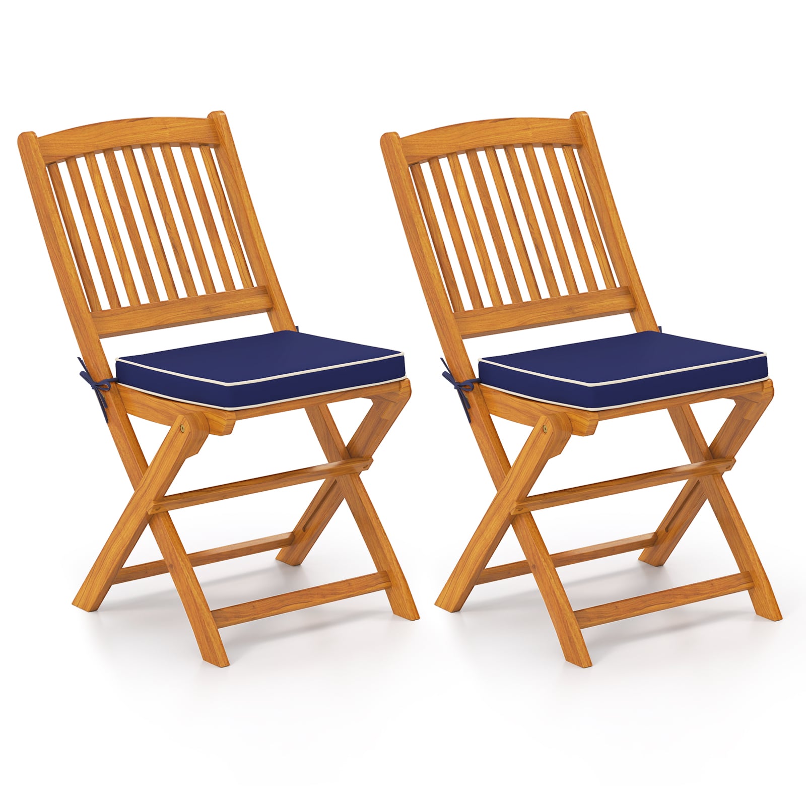 Chaises pliantes d'extérieur avec coussins d'assise, lot de 2 - Bleu marine