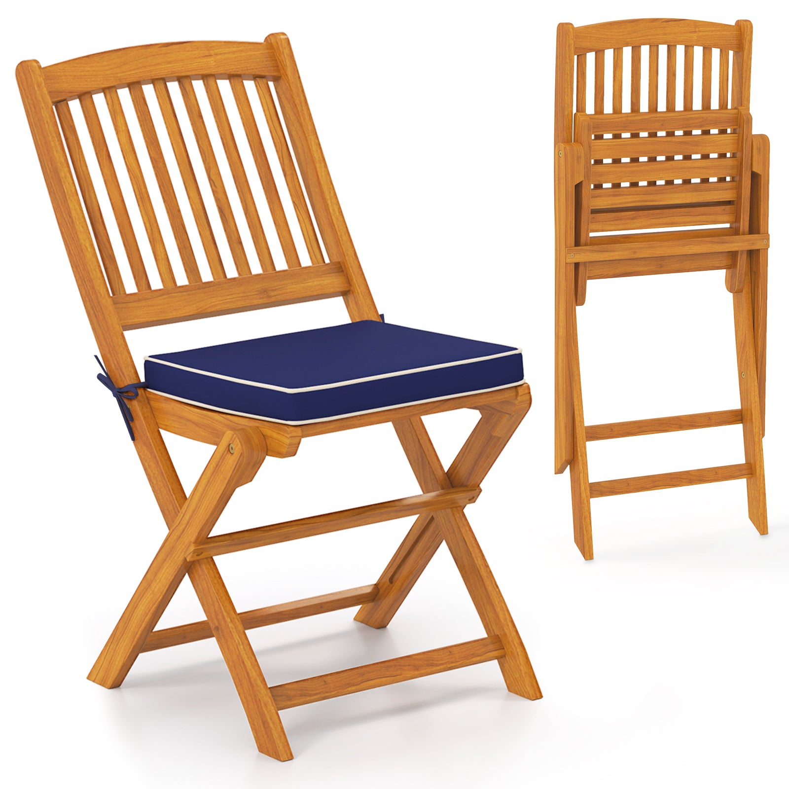 Chaises pliantes d'extérieur avec coussins d'assise, lot de 2 - Bleu marine