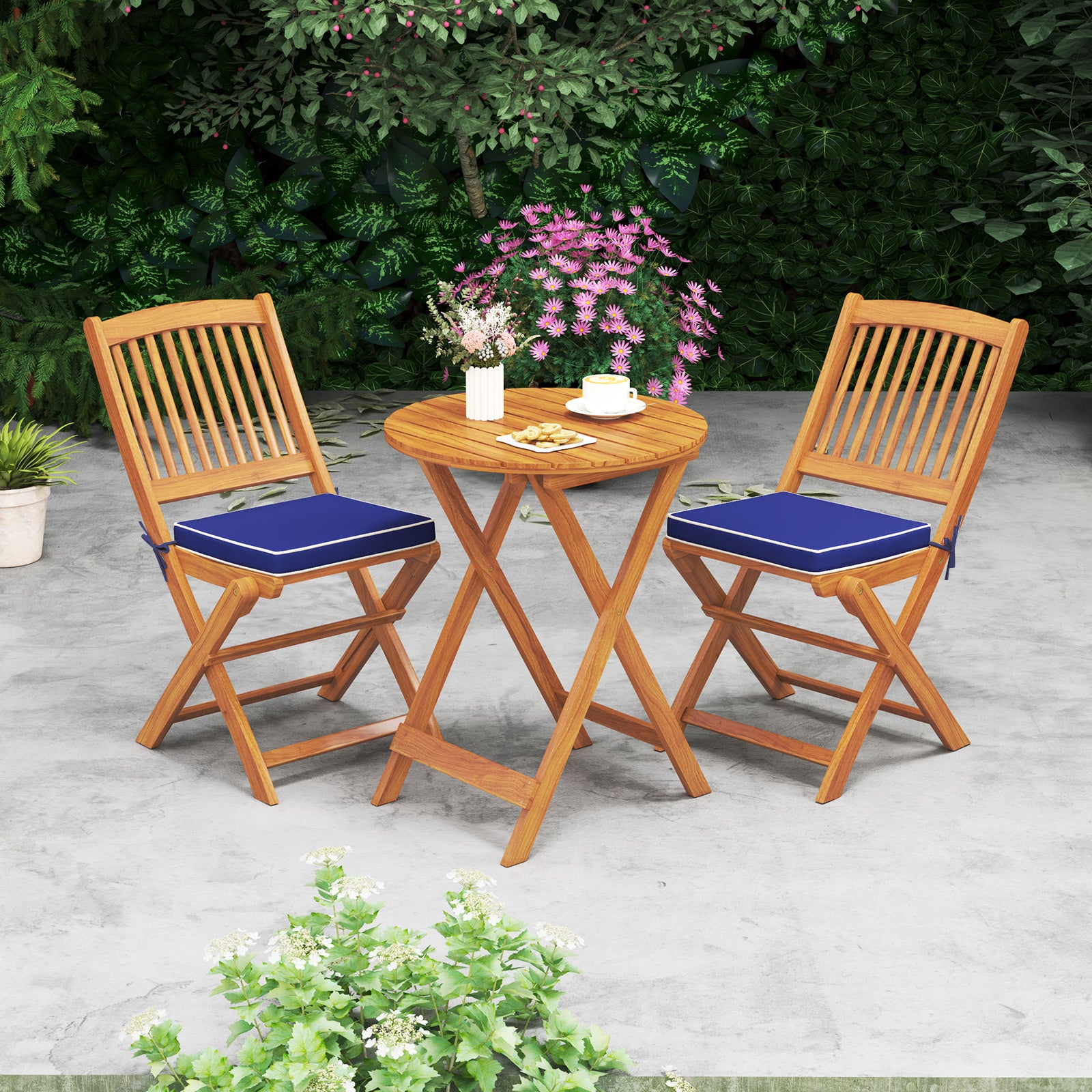 Chaises pliantes d'extérieur avec coussins d'assise, lot de 2 - Bleu marine