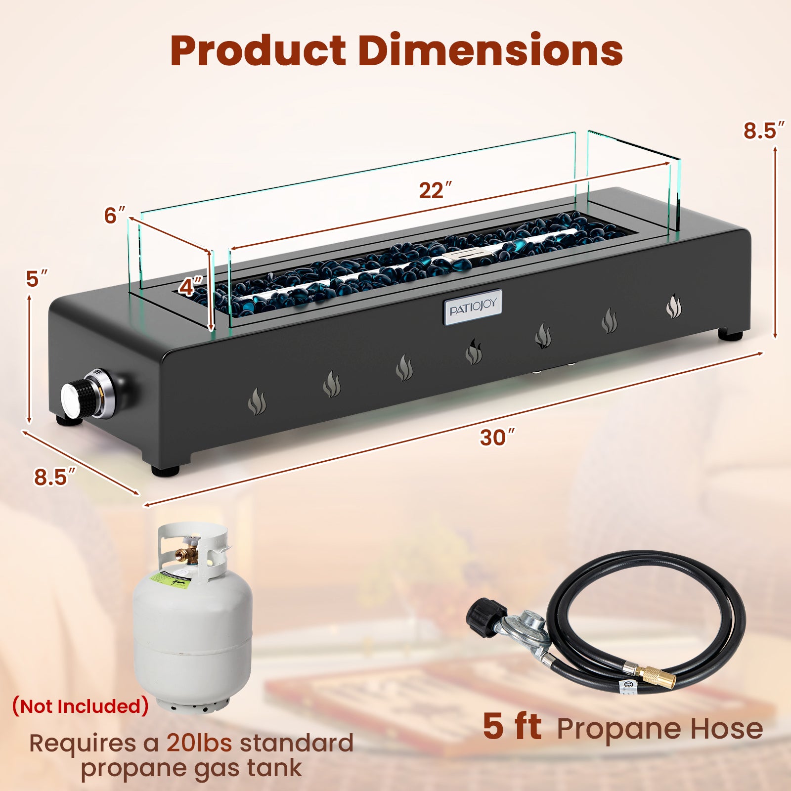 Mini cheminée portable avec pare-vent et brûleur en acier inoxydable