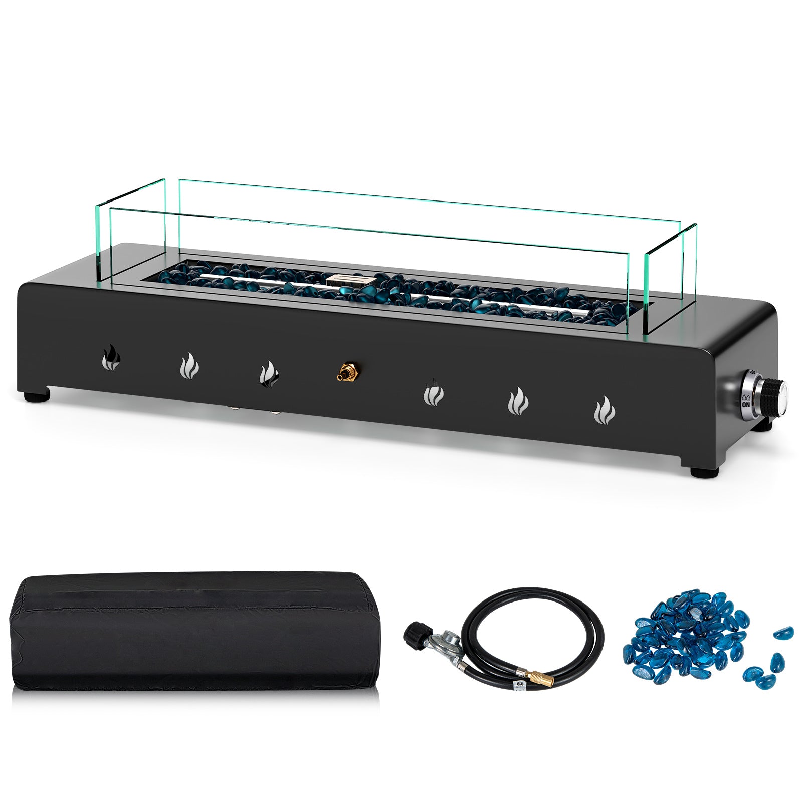 Mini cheminée portable avec pare-vent et brûleur en acier inoxydable