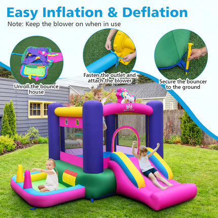 Inflatable Bounce House with Slide Splash Pool and Ring Tossing Games without Blower