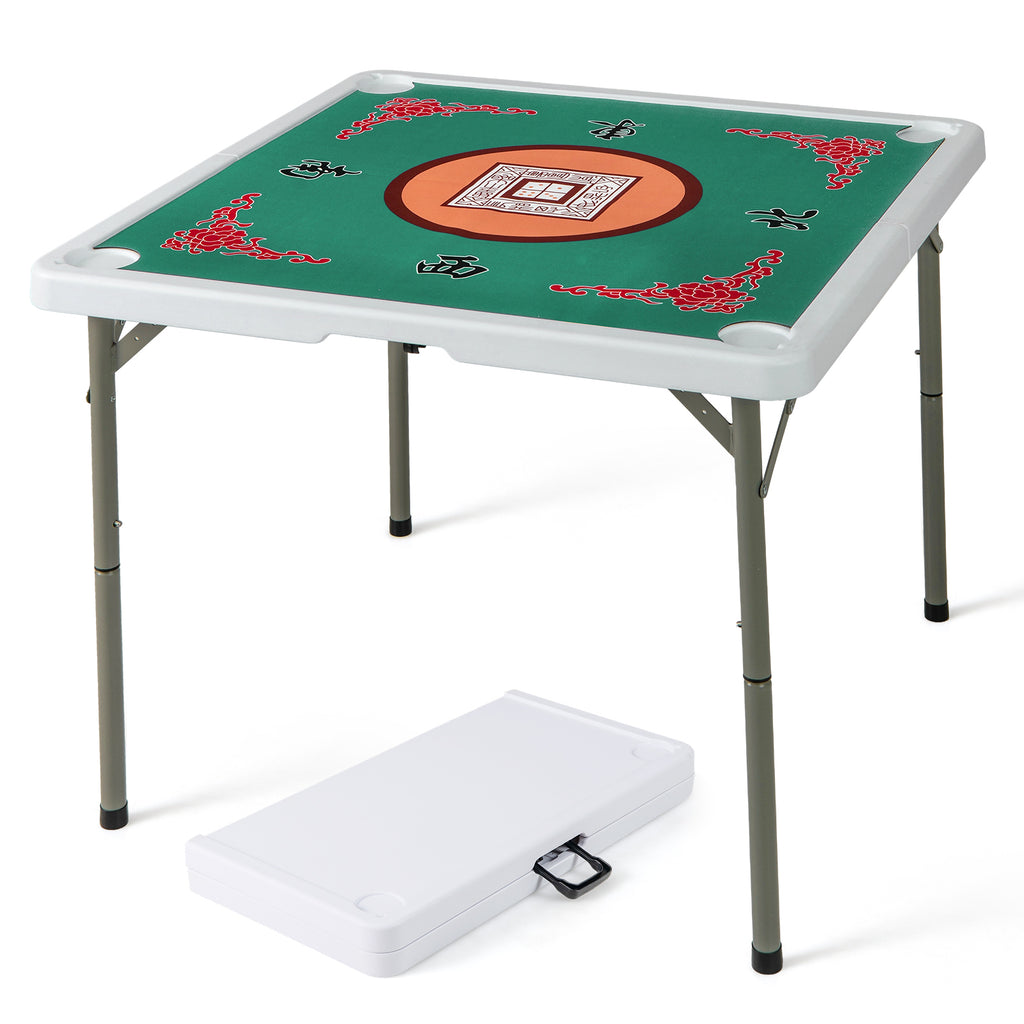 35 Inch 4 Player Game Card Folding Mahjong Table with Cup Holders-Light Green