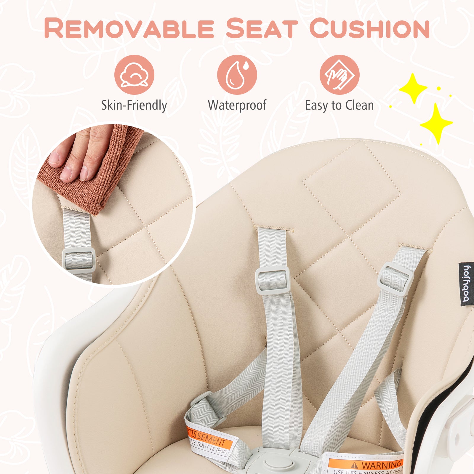 6 in 1 Convertible Highchair with Safety Harness and Removable Tray-Beige