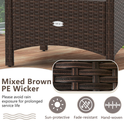 2 Pieces Outdoor Patio PE Wicker Ottomans with Removable Cushions-Beige