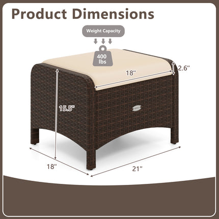 2 Pieces Outdoor Patio PE Wicker Ottomans with Removable Cushions-Beige