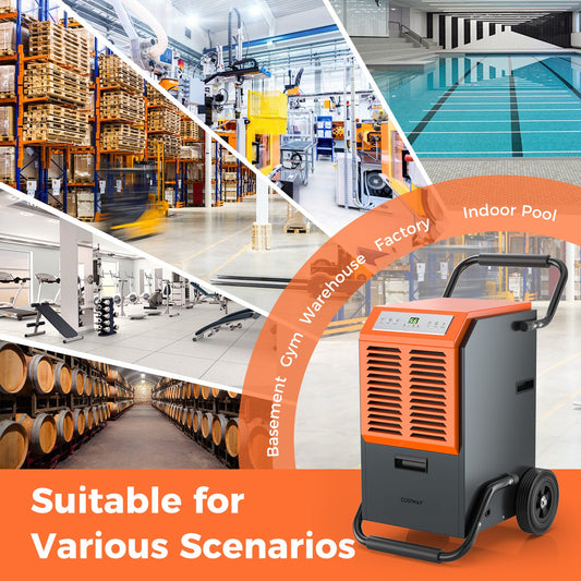 163 Pints Commercial Dehumidifier with Drain Hose and 24H Timer-Gray