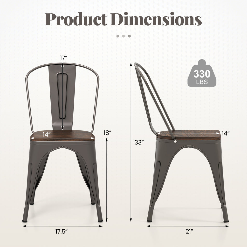 Metal Dining Chairs Set of 4 Tolix Style Stackable Kitchen Chairs with Wood Seat-Gun