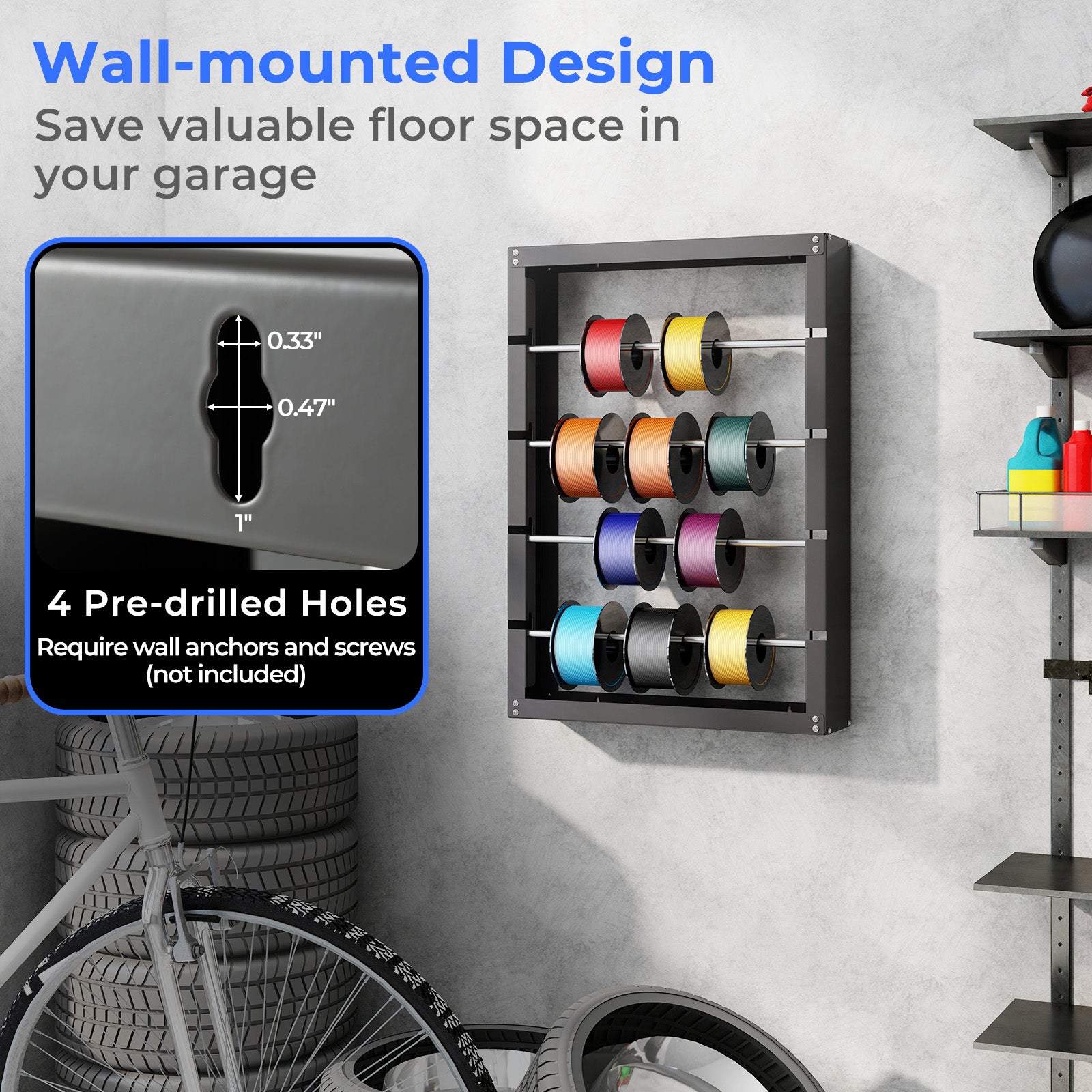 Wire Spool Rack with 4 Rods for Electrical Industrial and Retail Use-Gray