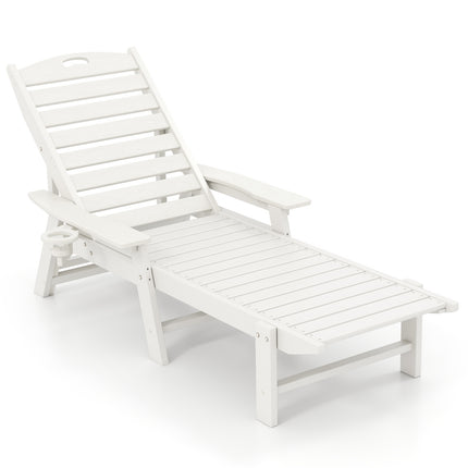 Patio Chaise Lounge Chair with 4 Position Backrest-White