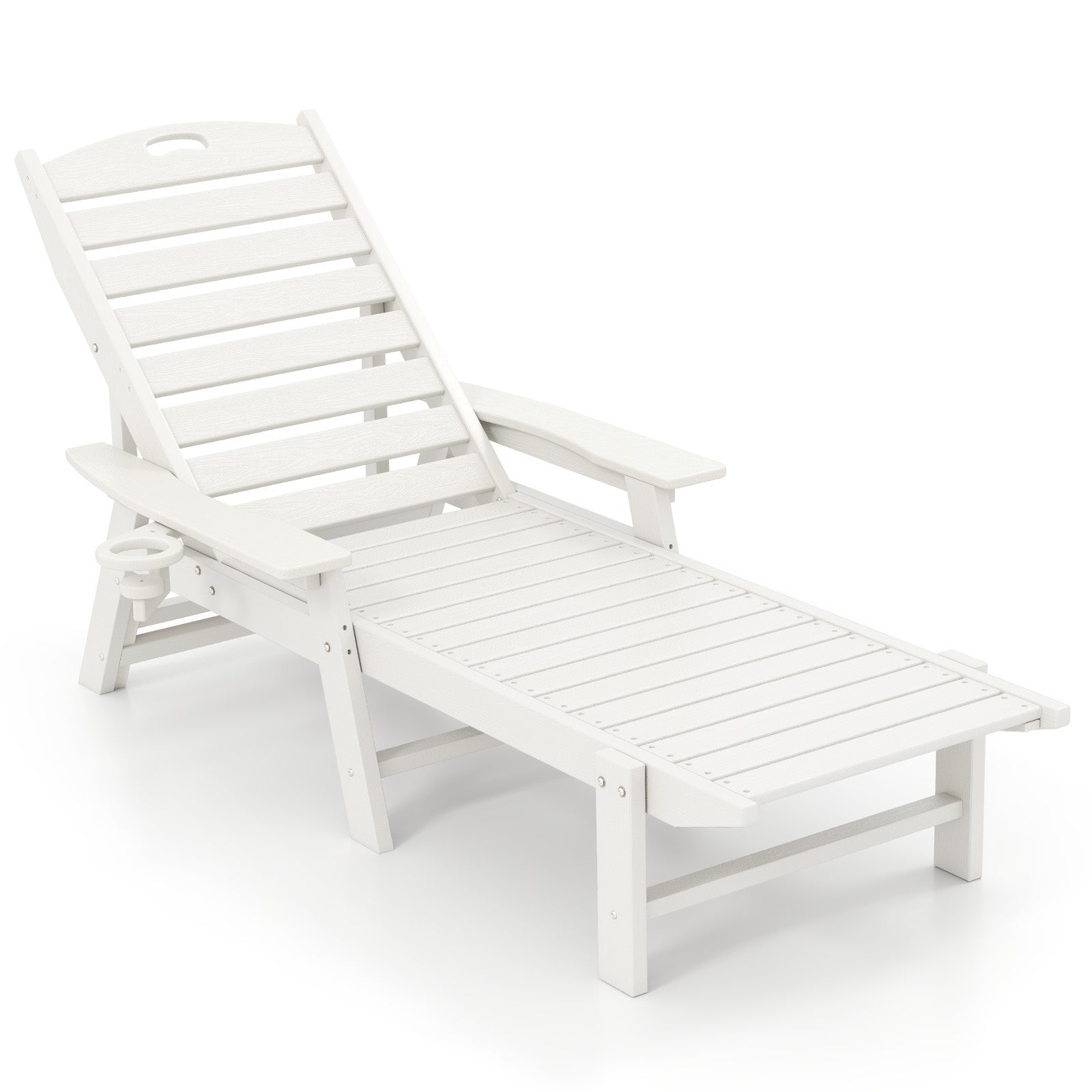 Patio Chaise Lounge Chair with 4 Position Backrest-White