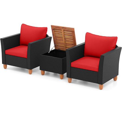 3 Pieces Outdoor Patio Rattan Furniture Set-Red