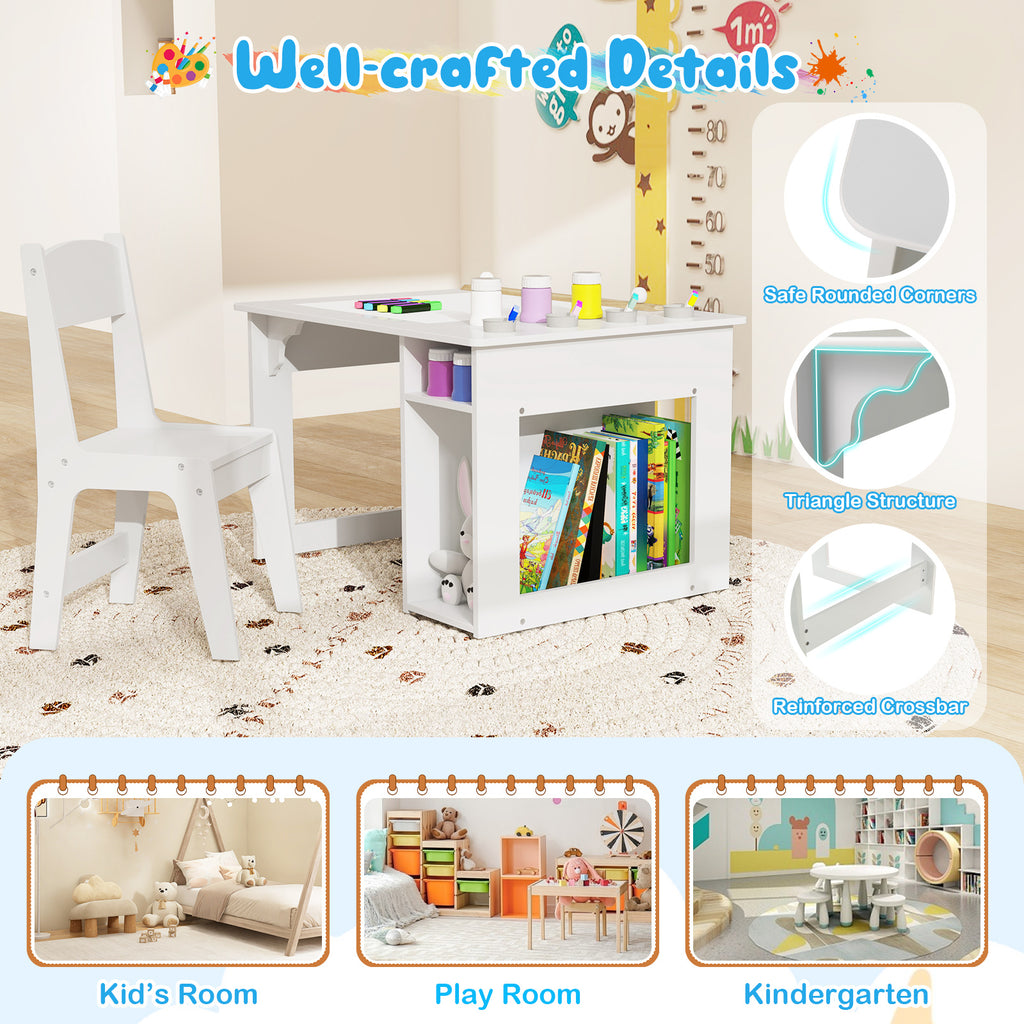 Kids Art Table and Chair Set Toddler Craft Drawing Desk-White