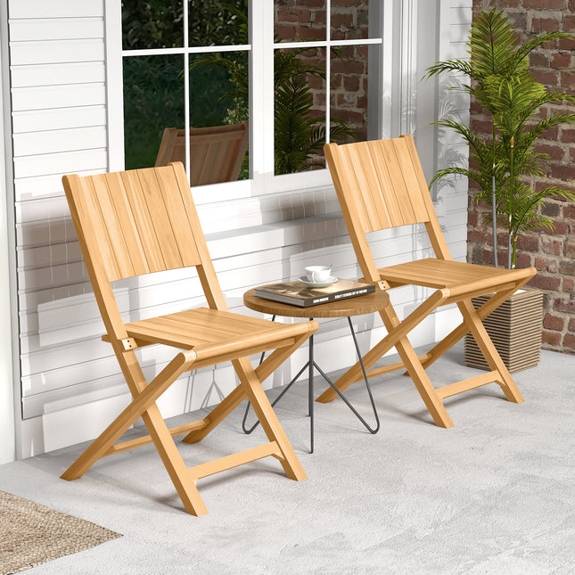 2 Pieces Teak Wood Outdoor Dining Chairs with Slatted Sea