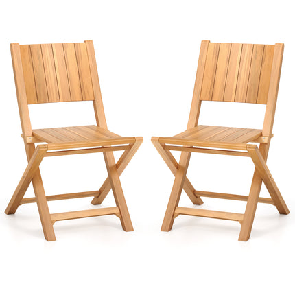 2 Pieces Teak Wood Outdoor Dining Chairs with Slatted Sea
