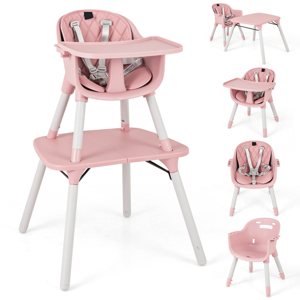 4-in-1 Baby Convertible Toddler Table Chair Set with PU Cushion-Pink