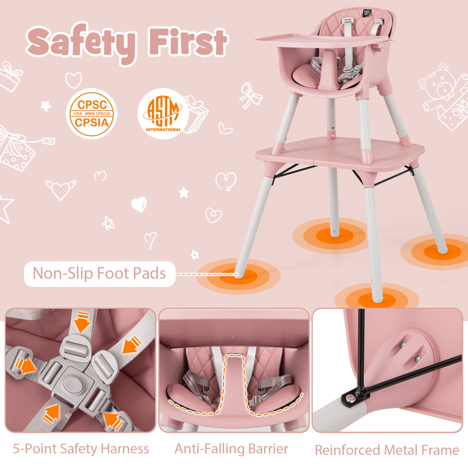 4-in-1 Baby Convertible Toddler Table Chair Set with PU Cushion-Pink